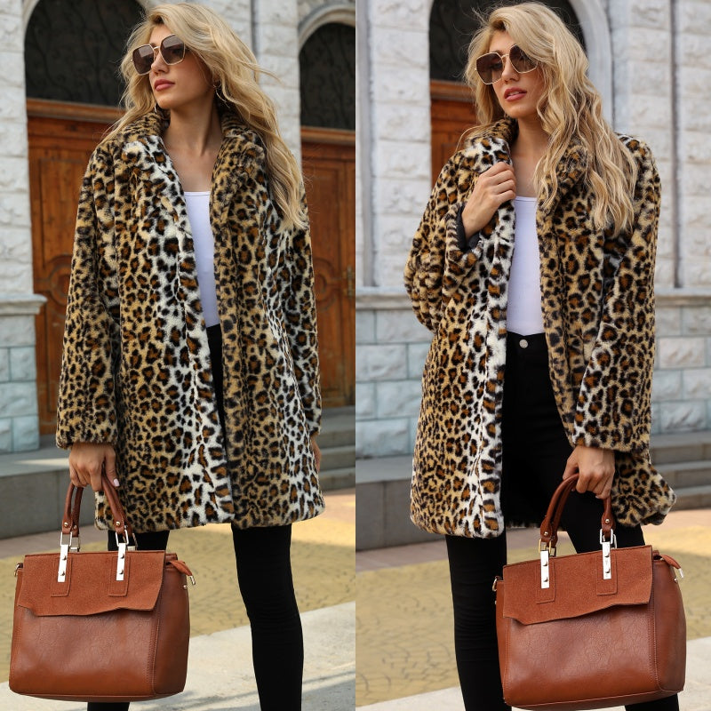 ❄️Free Shipping--Winter Specials 50% OFF❄️Women's Fashion Leopard Print Warm Faux Fur Mid-Length Coat