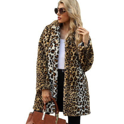 ❄️Free Shipping--Winter Specials 50% OFF❄️Women's Fashion Leopard Print Warm Faux Fur Mid-Length Coat