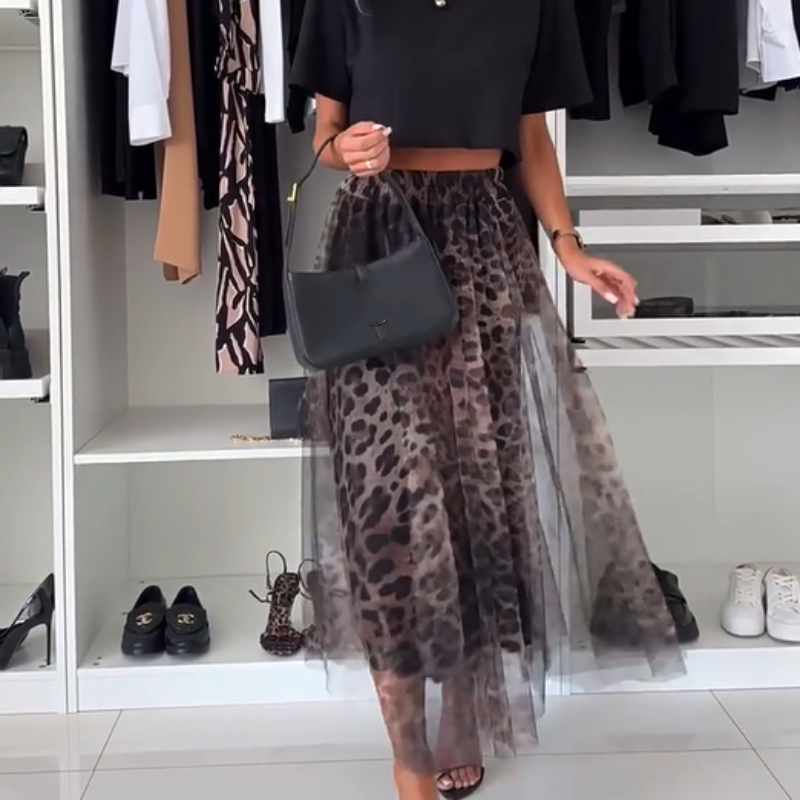 🔥🖤Early Black Friday Sale:50% OFF🎁Leopard Print Layered Design Bustier Maxi Skirt