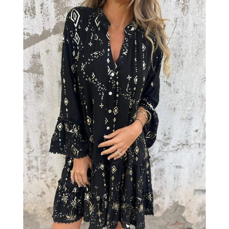 🔥Hot Sale 55% OFF🔥Women's Geometric Print Comfortable V-Neck Midi-Dress