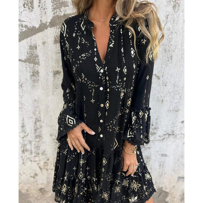 🔥Hot Sale 55% OFF🔥Women's Geometric Print Comfortable V-Neck Midi-Dress