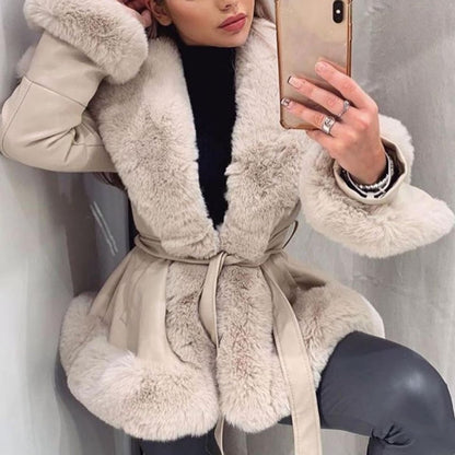 🔥🖤Black Friday Sale:51% OFF🔥Women's Faux-Leather Coat with Faux-Fur Collar