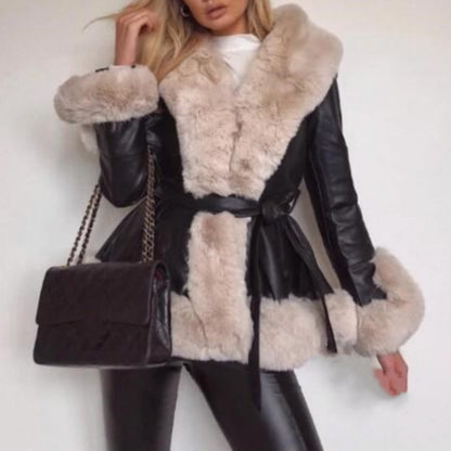 🔥🖤Black Friday Sale:51% OFF🔥Women's Faux-Leather Coat with Faux-Fur Collar