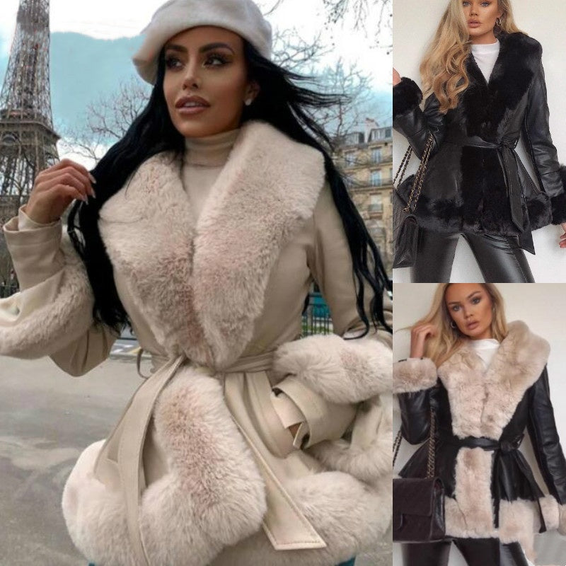 🔥🖤Black Friday Sale:51% OFF🔥Women's Faux-Leather Coat with Faux-Fur Collar