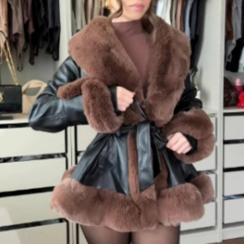 🔥🖤Black Friday Sale:51% OFF🔥Women's Faux-Leather Coat with Faux-Fur Collar