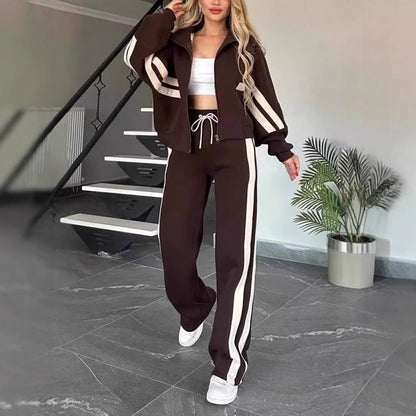 🎉Black Friday - Early Bird Price🎁Women's Striped Zipper Jacket & Casual Pants 2-Piece Set