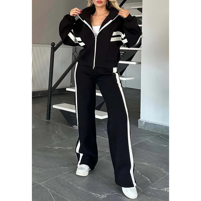 🎉Black Friday - Early Bird Price🎁Women's Striped Zipper Jacket & Casual Pants 2-Piece Set