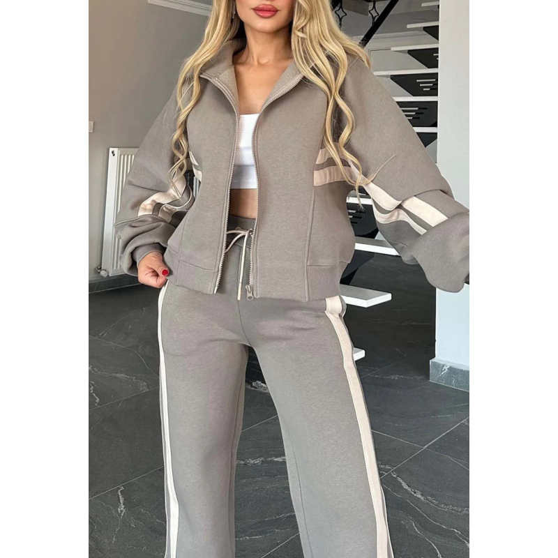 🎉Black Friday - Early Bird Price🎁Women's Striped Zipper Jacket & Casual Pants 2-Piece Set