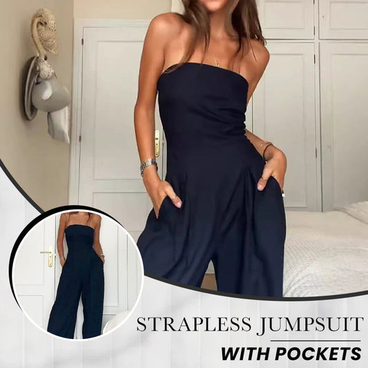 🎅Early Xmas Sales - 54% OFF🎄Women's Strapless Jumpsuit With Pockets