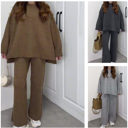 🔥Hot Sale 53% OFF🔥Women’s Casual Oversized Knitted Sweater and Wide-Leg Pants Set