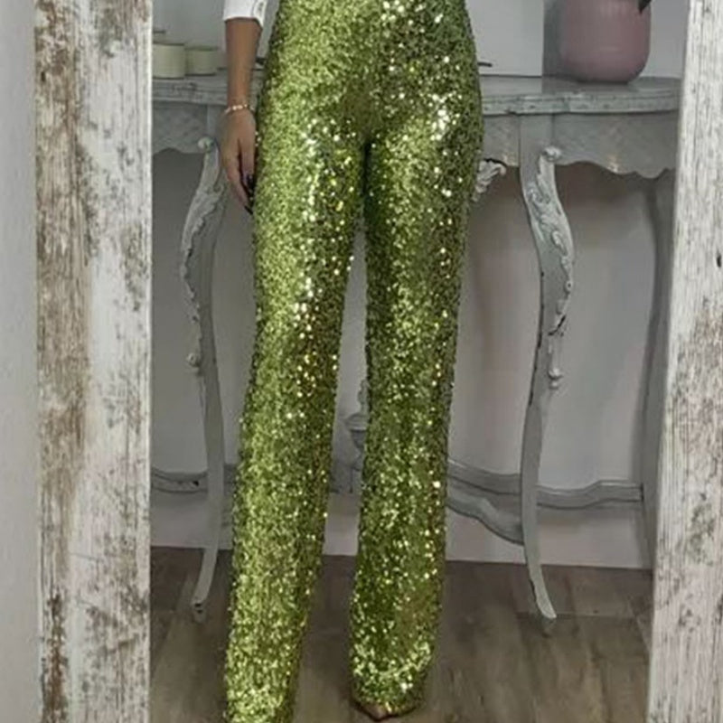 🎅Christmas Pre-sale🎁 Women's High-Waist Sequin Slim Stretch Pants with Flared Legs