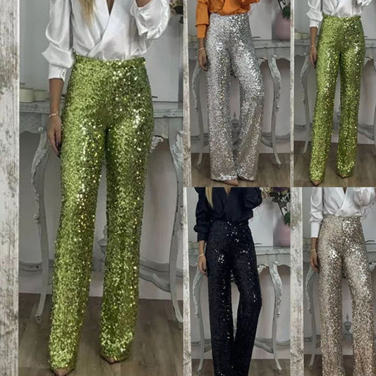 🎅Christmas Pre-sale🎁 Women's High-Waist Sequin Slim Stretch Pants with Flared Legs