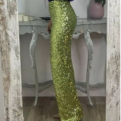 🎅Christmas Pre-sale🎁 Women's High-Waist Sequin Slim Stretch Pants with Flared Legs