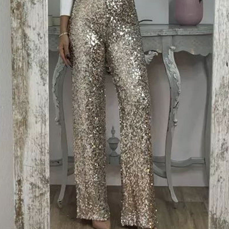 🎅Christmas Pre-sale🎁 Women's High-Waist Sequin Slim Stretch Pants with Flared Legs