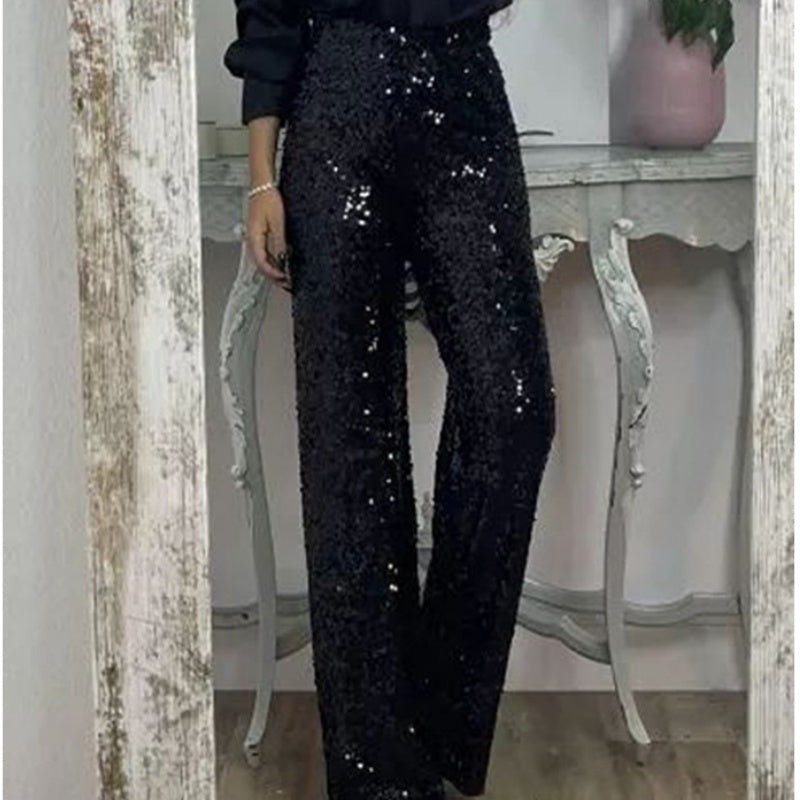 🎅Christmas Pre-sale🎁 Women's High-Waist Sequin Slim Stretch Pants with Flared Legs