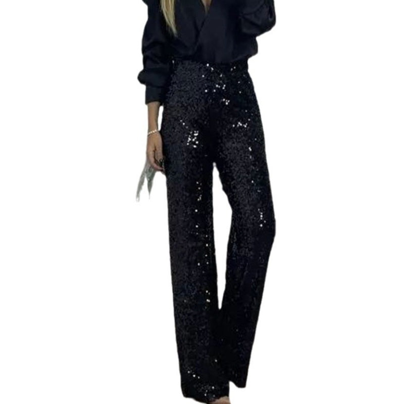 🎅Christmas Pre-sale🎁 Women's High-Waist Sequin Slim Stretch Pants with Flared Legs