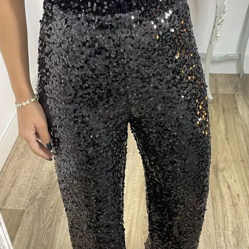 🎅Christmas Pre-sale🎁 Women's High-Waist Sequin Slim Stretch Pants with Flared Legs