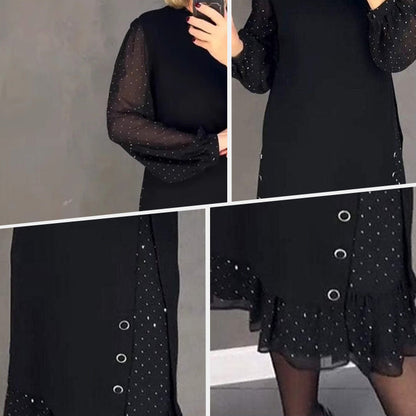 🔥2025 New Arrival Pre-Sale🍃Women's Round Neck Solid Color Rhinestone Dress