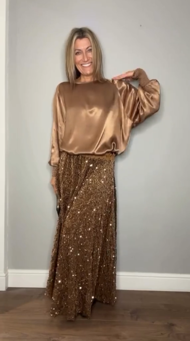 💃2025 New Arrival Pre-Sale✨Women's Long Sleeve Top & Sequin Maxi Skirt Two-Piece Set