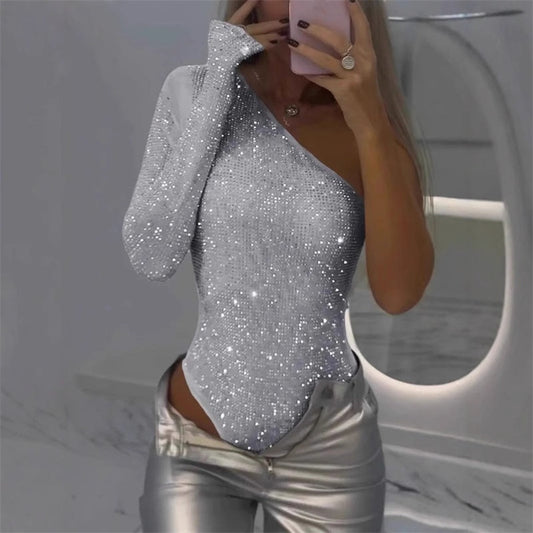 🎉👗Sommeraktion: 50 % Rabatt – nur noch 2 Tage! 🛍️ Damentop mit One-Shoulder & Pailletten ✨🔥