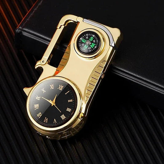 🔥Heißer Verkauf – 50 % RABATT🔥 4-in-1 Winddichtes Feuerzeug mit Uhr & Multifunktion💨🕒✨