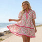 🌞Frühlingserwachen: 50% Rabatt!🌸Damen Florales Puffärmel-Minikleid – Kontrastbesatz & A-Linie für Sommer