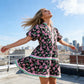 🌞Frühlingserwachen: 50% Rabatt!🌸Damen Florales Puffärmel-Minikleid – Kontrastbesatz & A-Linie für Sommer