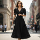 🥳2026 HEISSVERKAUF🥳💞50K+ VERKAUFT!💥💕🌿 50% RABATT! Elegantes Puffarm-Kleid – V-Ausschnitt & Taille betonen die Sanduhr-Silhouette. Atmungsaktiv, knitterfrei. Perfekt für reife Frauen. 👗✅