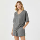 👚 50% RABATT ! ✨ Damen Lounge-Set mit V-Ausschnitt – Lockere Passform, Knitterfrei & Seidig Weich 🛋️