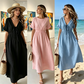 👗 JETZT 50% RABATT! 🌸 Damen Sommer-Kleid mit V-Ausschnitt und Bindeband vorne, Midi-Länge – Empire-Taille, fließende A-Linie & atmungsaktive Baumwollmischung ☀️