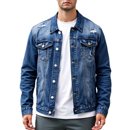 📢🎉50%Rabatt!!!🛍️✨Herren-Freizeit-Denimjacke im Used-Look mit Vintage-Wäsche