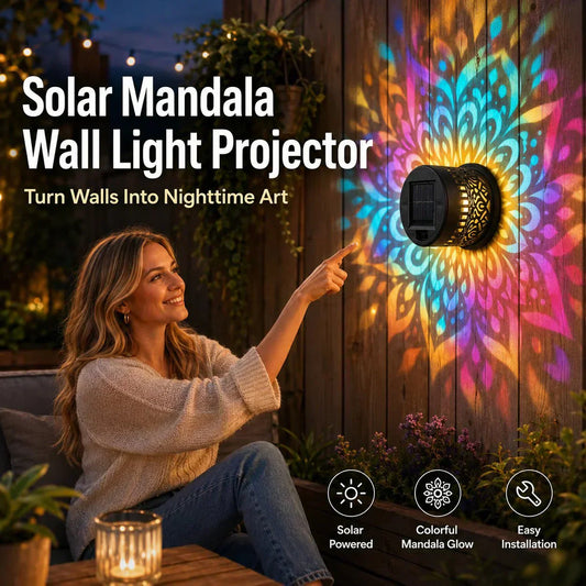 🌞  🌀 Solar Mandala Light – Stunning Pattern Projection, 2-in-1 Floor & Wall Design & IP65 Waterproof Auto On/Off 🌿
