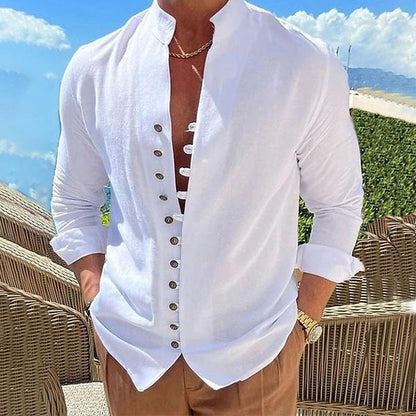 👕 50 % reduziert!🌊Herren-Freizeithemd mit Stehkragen und langen Ärmeln