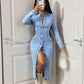 👗💙 Long Sleeve Button-Down Denim Midi Dress – 50% RABATT! Klassisches Jeanskleid mit Knopfleiste, perfekt für jeden Tag. 🔥✨