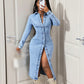 👗💙 Long Sleeve Button-Down Denim Midi Dress – 50% RABATT! Klassisches Jeanskleid mit Knopfleiste, perfekt für jeden Tag. 🔥✨