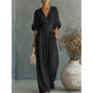 🎁👗 50% RABATT! Hochtaillierter Weitbein-Jumpsuit mit V-Ausschnitt – luftig, bequem, vielseitig – ideal für Reisen & Urlaub. 🏖️💫