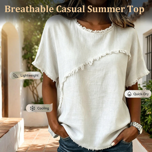 👚 Damen-Sommer-Top mit rohen Saumkanten & Paneelen – leicht, luftig & vielseitig für Alltag, Strand & Reisen ☀️🌿