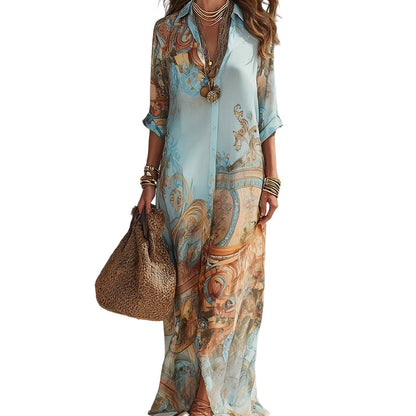 👗✨ EXKLUSIV – 50% RABATT! Elegantes Boho-Kleid mit Knopfleiste – Retro-Muster, fließende Silhouette & perfekt für Feste, Urlaub & Alltag 🌿