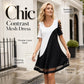 ⌛Zeitlich begrenztes Angebot – Midi-Kleid für Damen mit Rundhalsausschnitt im Color-Block-Design und Mesh-Saum