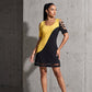 ⌛Zeitlich begrenztes Angebot – Midi-Kleid für Damen mit Rundhalsausschnitt im Color-Block-Design und Mesh-Saum