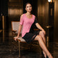 ⌛Zeitlich begrenztes Angebot – Midi-Kleid für Damen mit Rundhalsausschnitt im Color-Block-Design und Mesh-Saum