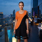 ⌛Zeitlich begrenztes Angebot – Midi-Kleid für Damen mit Rundhalsausschnitt im Color-Block-Design und Mesh-Saum