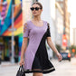 ⌛Zeitlich begrenztes Angebot – Midi-Kleid für Damen mit Rundhalsausschnitt im Color-Block-Design und Mesh-Saum