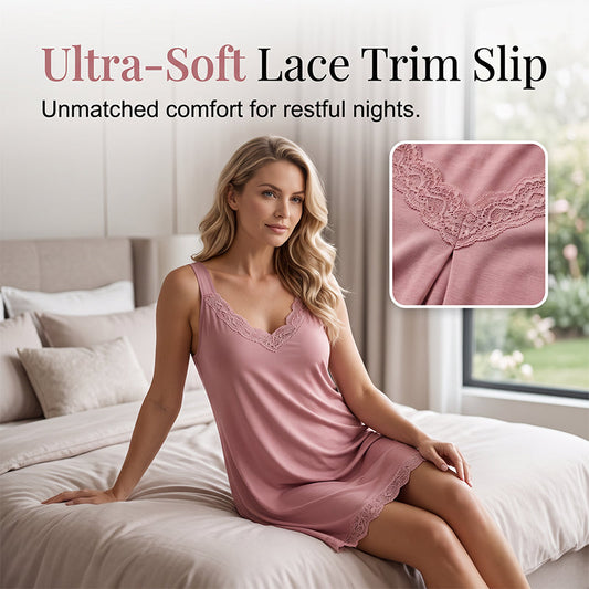 👗🌙 40% RABATT! Damen Spitzen-V-Ausschnitt Nachthemd – Lockeres Modal Unterkleid – Bequem, atmungsaktiv & perfekt für erholsamen Schlaf ✨