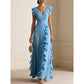 ⏳Zeitlich begrenzt 50% Rabatt⏰Damen V-Ausschnitt Rüschenkleid Chiffon Maxi-Kleid👗