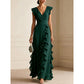 ⏳Zeitlich begrenzt 50% Rabatt⏰Damen V-Ausschnitt Rüschenkleid Chiffon Maxi-Kleid👗