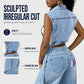 ☀️Sonderangebot: 50 % RABATT👗Damen Gilet-Stil Ärmelloses Jeanskleid mit hohem Schlitz