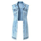 ☀️Sonderangebot: 50 % RABATT👗Damen Gilet-Stil Ärmelloses Jeanskleid mit hohem Schlitz