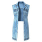☀️Sonderangebot: 50 % RABATT👗Damen Gilet-Stil Ärmelloses Jeanskleid mit hohem Schlitz