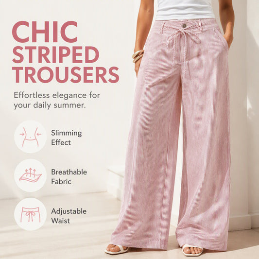👖 50% RABATT! Damen Weite Bein Gestreifte Hose | Beinverlängernde Vertikalstreifen | Ultra Atmungsaktiv | Premium Verarbeitung | S-3XL 🌸✨